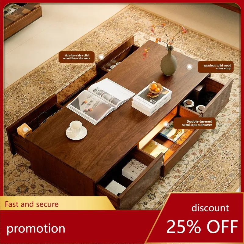 

ZML Solid Wood Coffee Table Living Room Home Coffee Table Mid-Ancient Style High-End Coffee Table