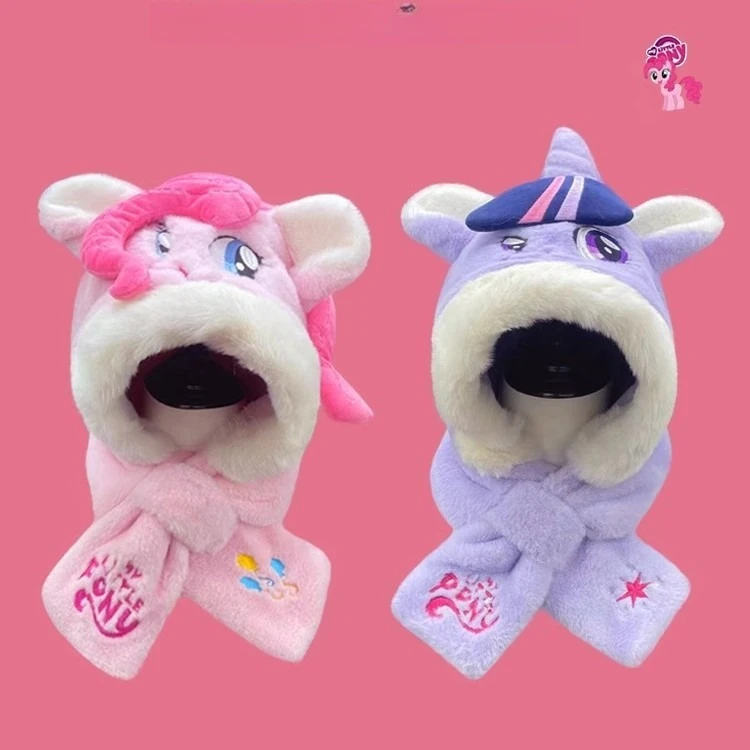 Miniso genuine Little Pony  Cute cartoon plush hat scarf warm two-piece set children plus velvet winter girls