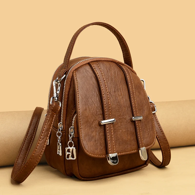 

Bags for Women 2023 Retro PU Leather Shoulder Bags for Women Fashion Vintage Crossbody Multi Zip Pocket Wallet Women Bag