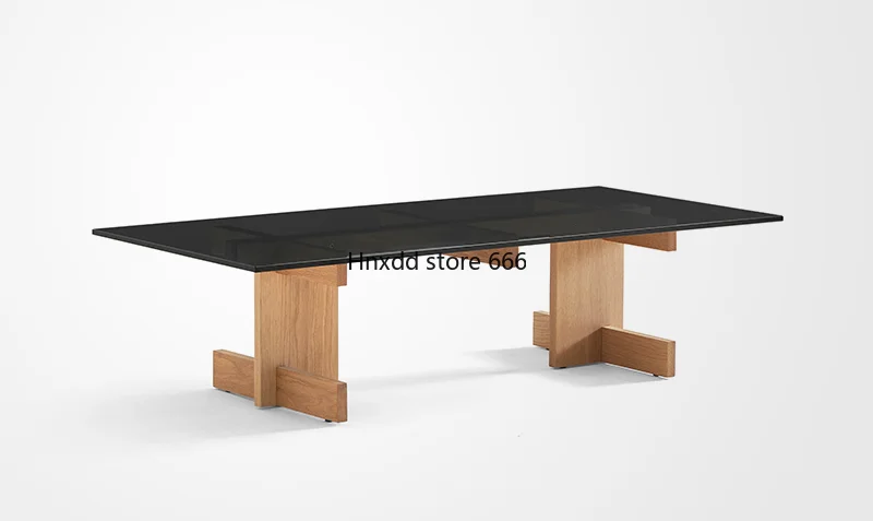 Solid wood coffee table black Italian minimalist glass countertop