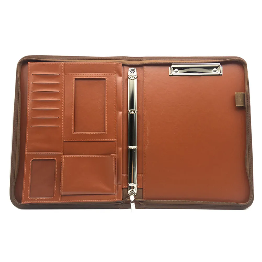 

A4 Portable PU Portfolio Business Office Zipper File Folder Resume Document Folder with Calculator Multifunctional