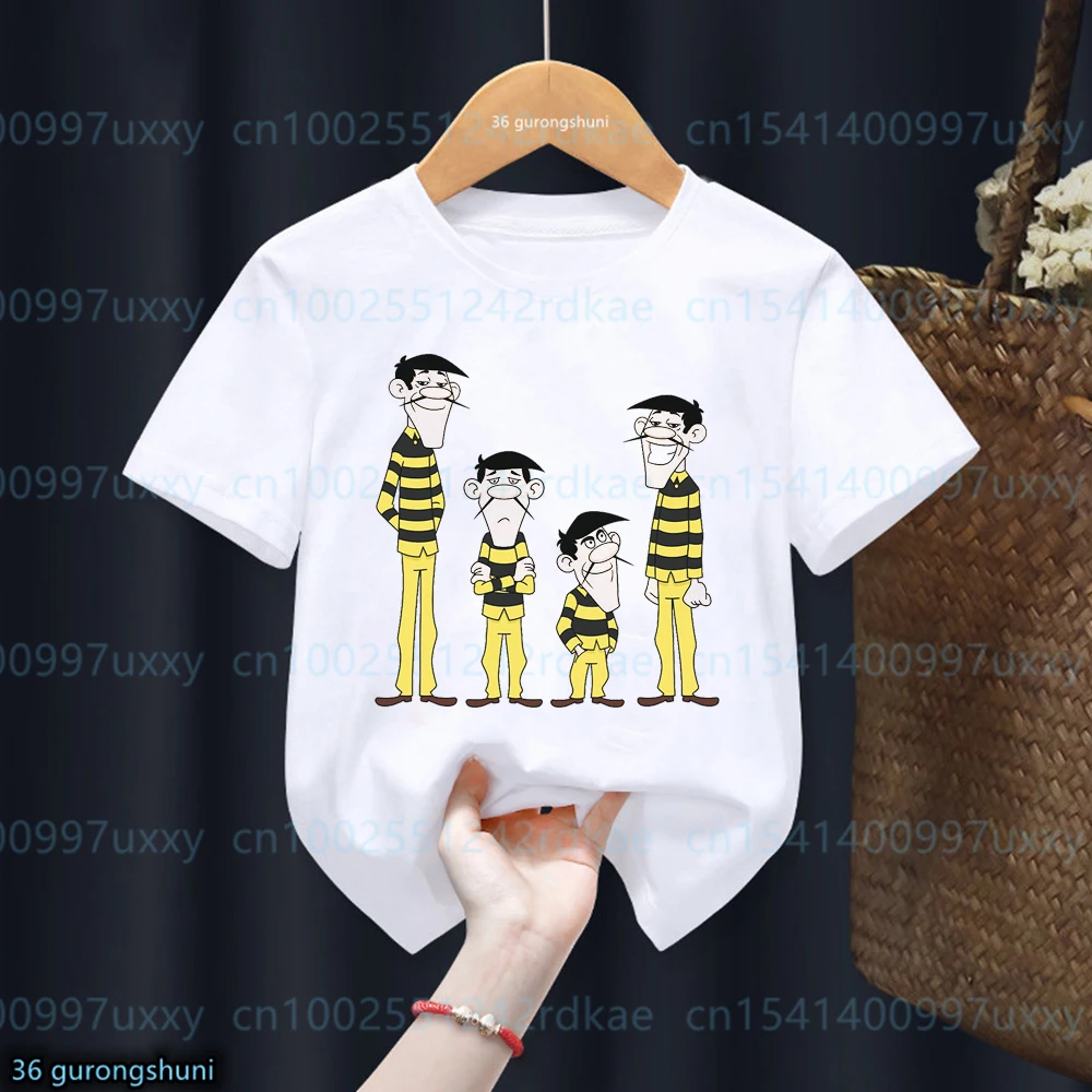 Lustig die Daltons Cartoon gedruckt Jungen T-Shirts Mode lässig Mädchen T-Shirt niedlichen Kinder Kleidung Sommer weiß O-Ausschnitt T-Shirt Tops