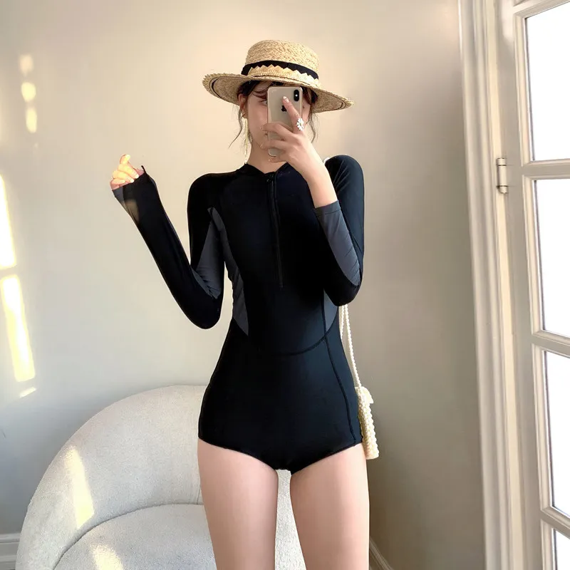 

Ins Long Sve Conservative Surf Suit Swimsuit Student Sports Sunscreen Diving Suit Swimwear Casual Leisure Swimwear