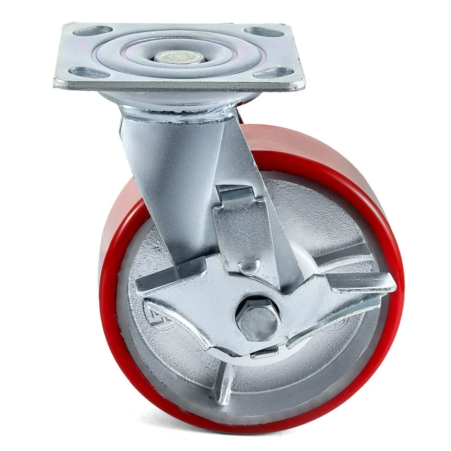 

4 Pack 6 x 2 Inch Caster Wheels 2 Rigid and 2 Swivel Casters with Side Brake Polyurethane Iron Core Plate 1000LBS Capacity Per