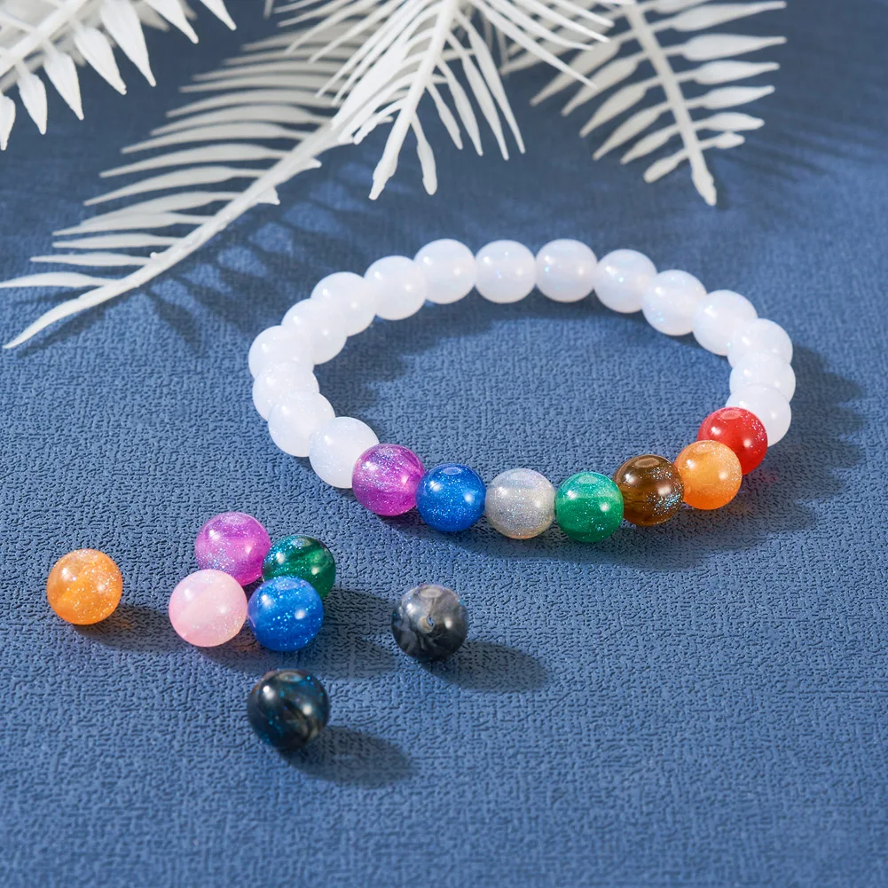 360Pcs Round Imitation Cat Eye Resin Beads with Glitter Powder Loose Beads for Bracelet Jewelry Making Accessories