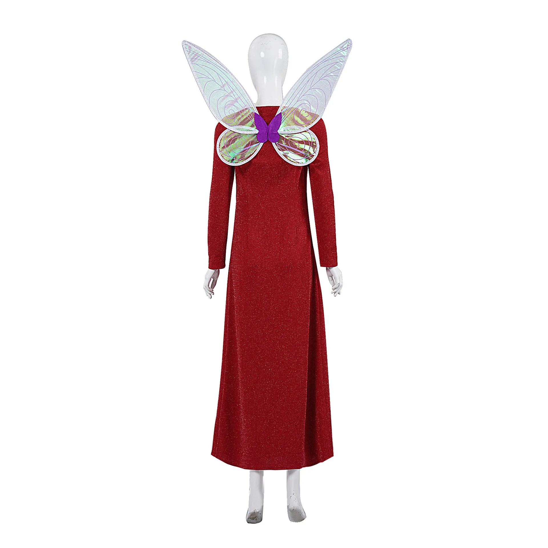 Movie Fairy Godmother Cosplay Costume Woman's Red Dress Butterfly Harness Halloween Party Show Stage Outfit