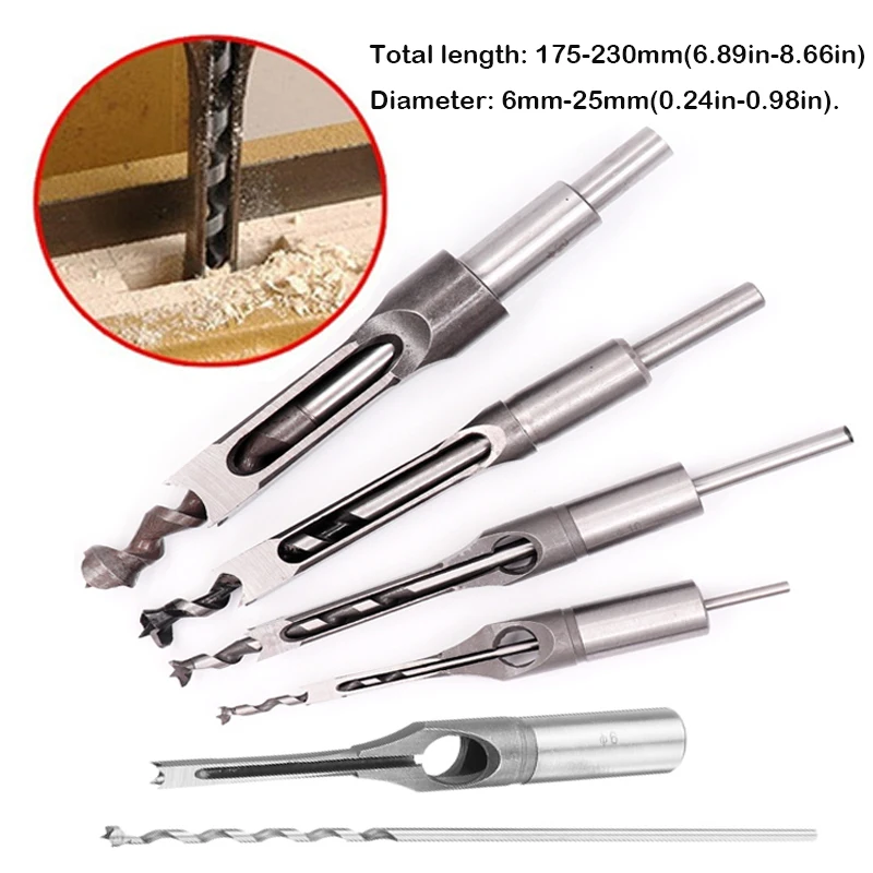 1PCS 6-30mm HSS Twist Drill Bits Woodworking Drill Tools Auger Mortising Chisel Drill Set DIY Furniture Square Hole Extended Saw