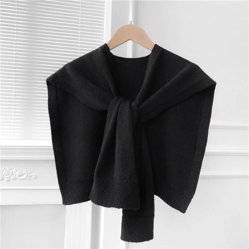 Shrugs Women Sleeveless Knitted Casual Shirts Shoulder Shawl All-match Solid Black Fashion Streetwear Cute Harajuku Chic Elegant