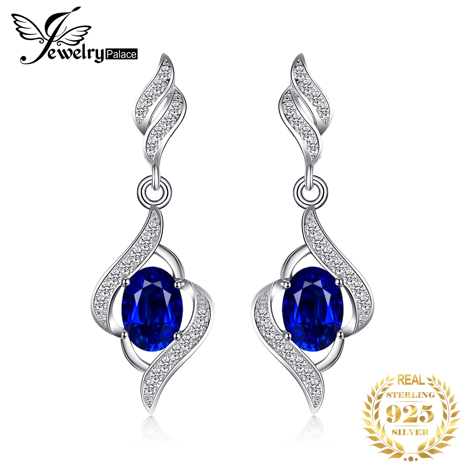 JewelryPalace Created Blue Sapphire 925 Sterling Silver Dangle Drop Earrings for Women Fine Jewelry