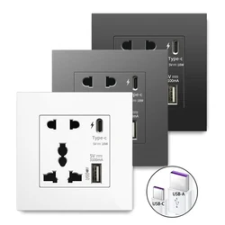 Universal Wall Power Socket 220V Type C with USB, 10-pin Quick Charge 18W USB Wall Dual Outlet, Smart Charging Socket