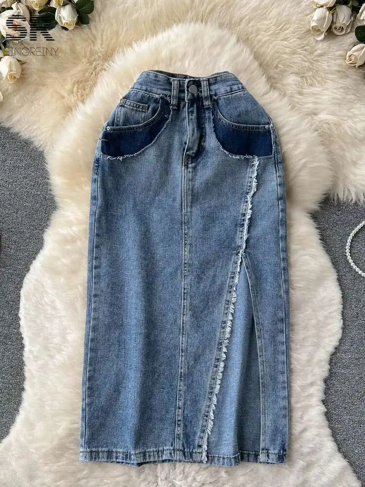 BabYoung Sexy Split Denim 2024 Herfst Ritsvak Ontwerp Bodycon Koreaanse Stijl Mode Basics Streetwear Vrouwen Rok