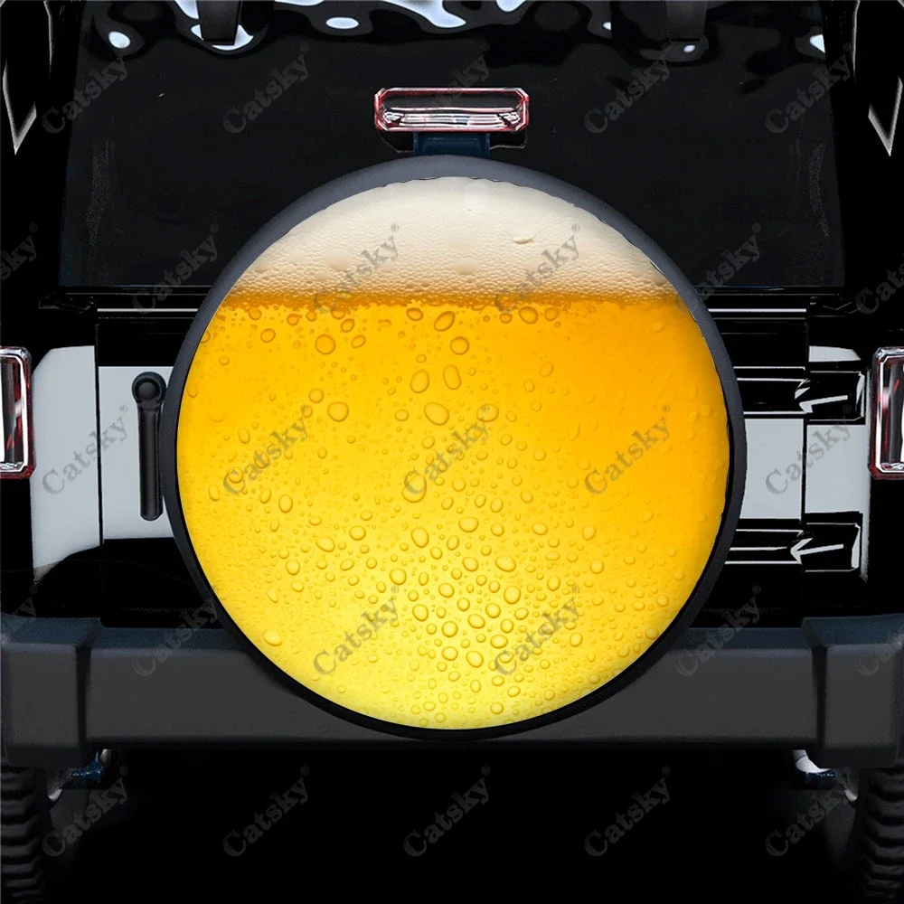 

Beer with Bubbles Polyester Universal Spare Wheel Tire Cover Custom Tire-Covers for Trailer RV SUV Truck Camper