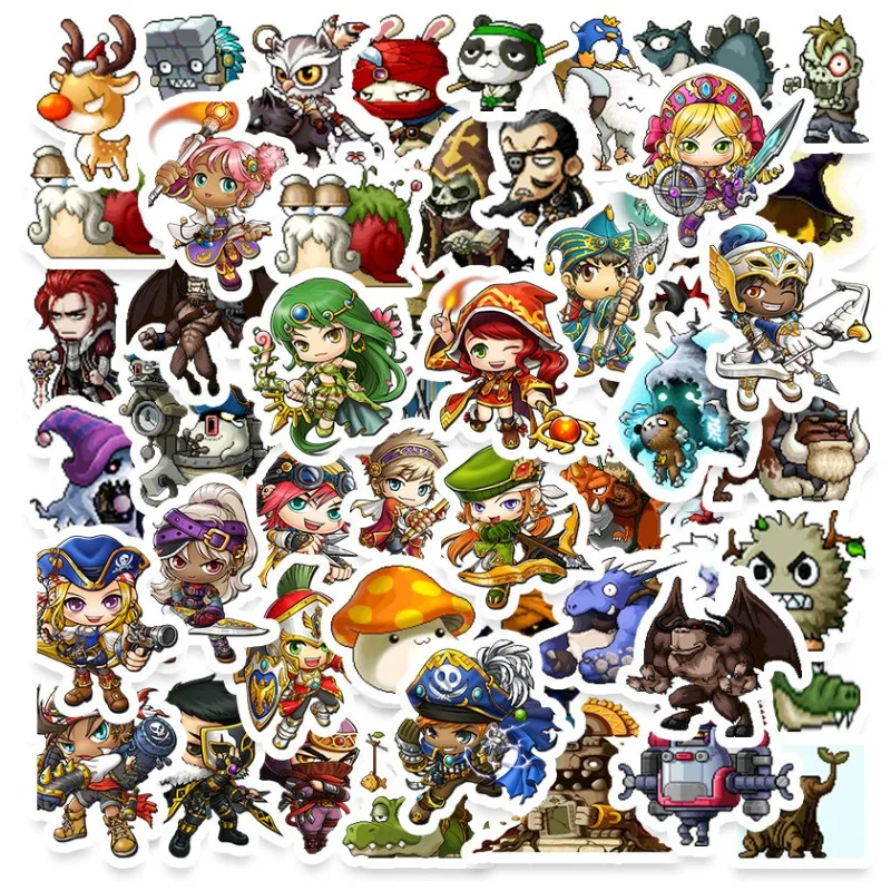 Autocollants décoratifs de dessin animé MapleStory, 50 pièces, stickers décoratifs pour valise, tasse à eau, téléphone portable, voiture, scooter, ordinateur portable, réfrigérateur