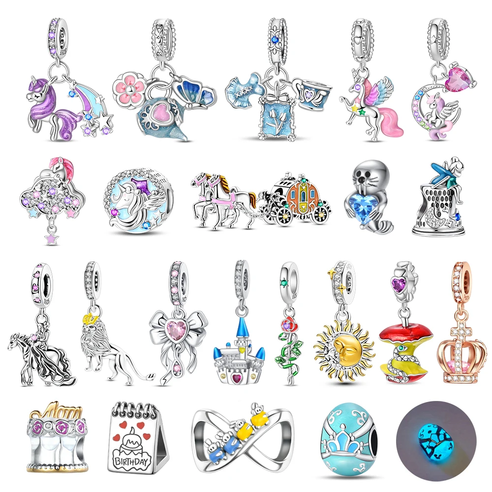 Schönes Geschenk aus 925er-Sterlingsilber, Eierkrone, Einhorn, Pilzhaus-Anhänger, passend für DIY-Armbänder, Halsketten, Geburtstagsgeschenk für Kinder