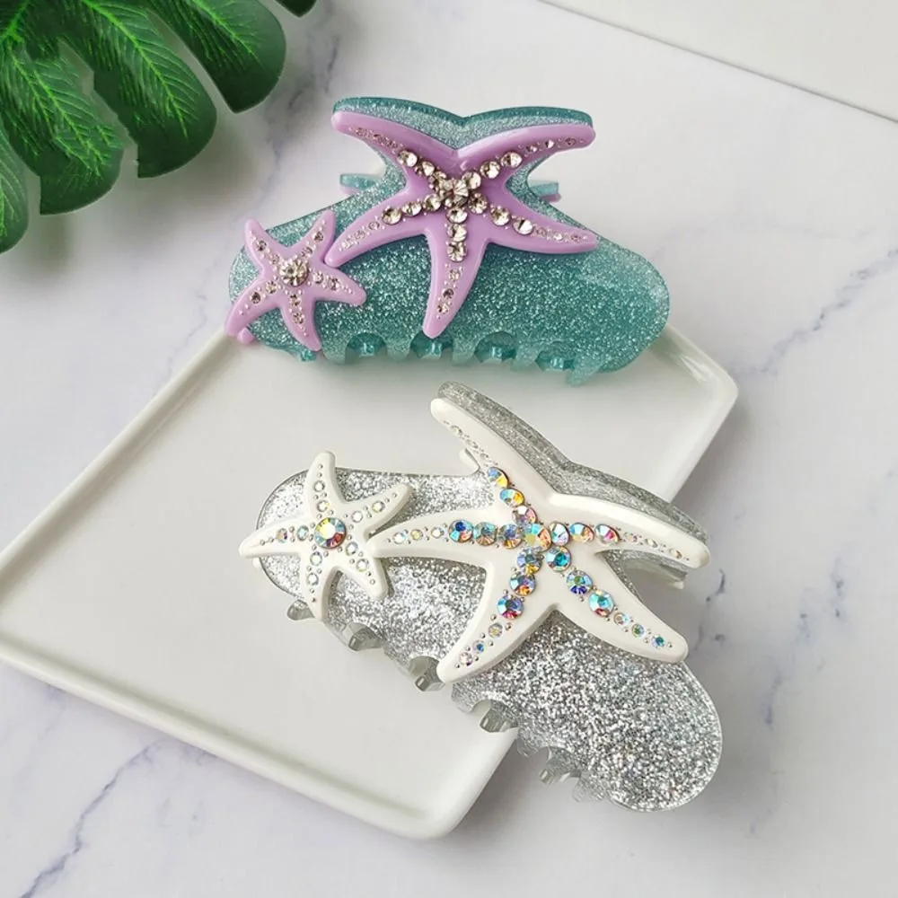 Fashion Acetic Acid Acetate Hair Claw Rhinestone Korean Style Starfish Hair Grab Clip Headdress Large Shark Clip Lady