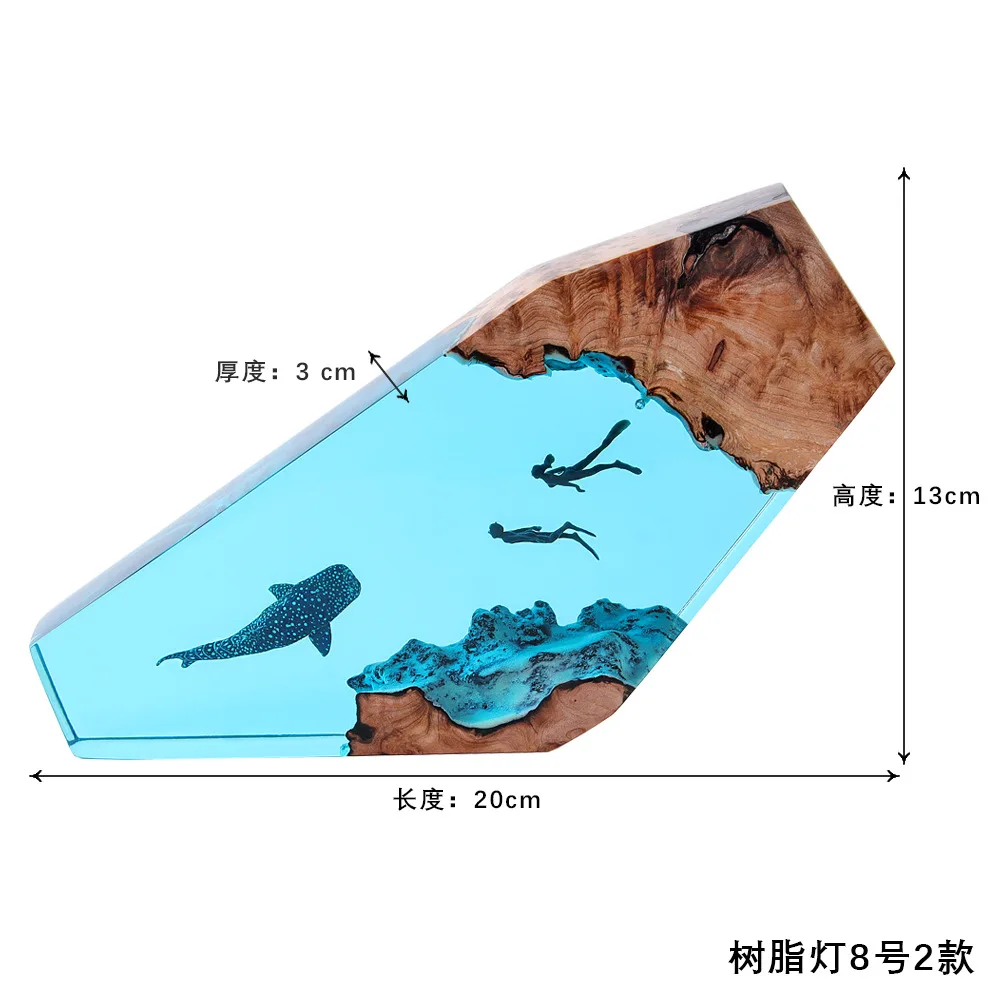 바다 아래 유기체 송진 테이블 조명, 창의적인 아트 장식 램프, 고래 다이버 테마 야간 조명, USB 충전