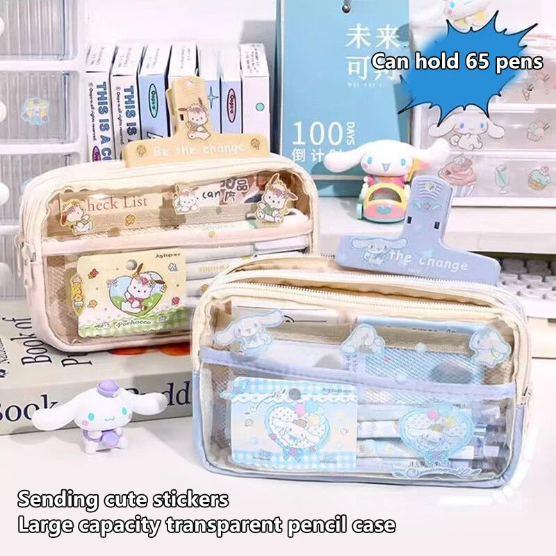 Cartoon Sanrio Pochacco Kuromi Pencil Case Transparent Storage Bag Three-layer Stationery Bag Pencil Case Study Cartoon Gift