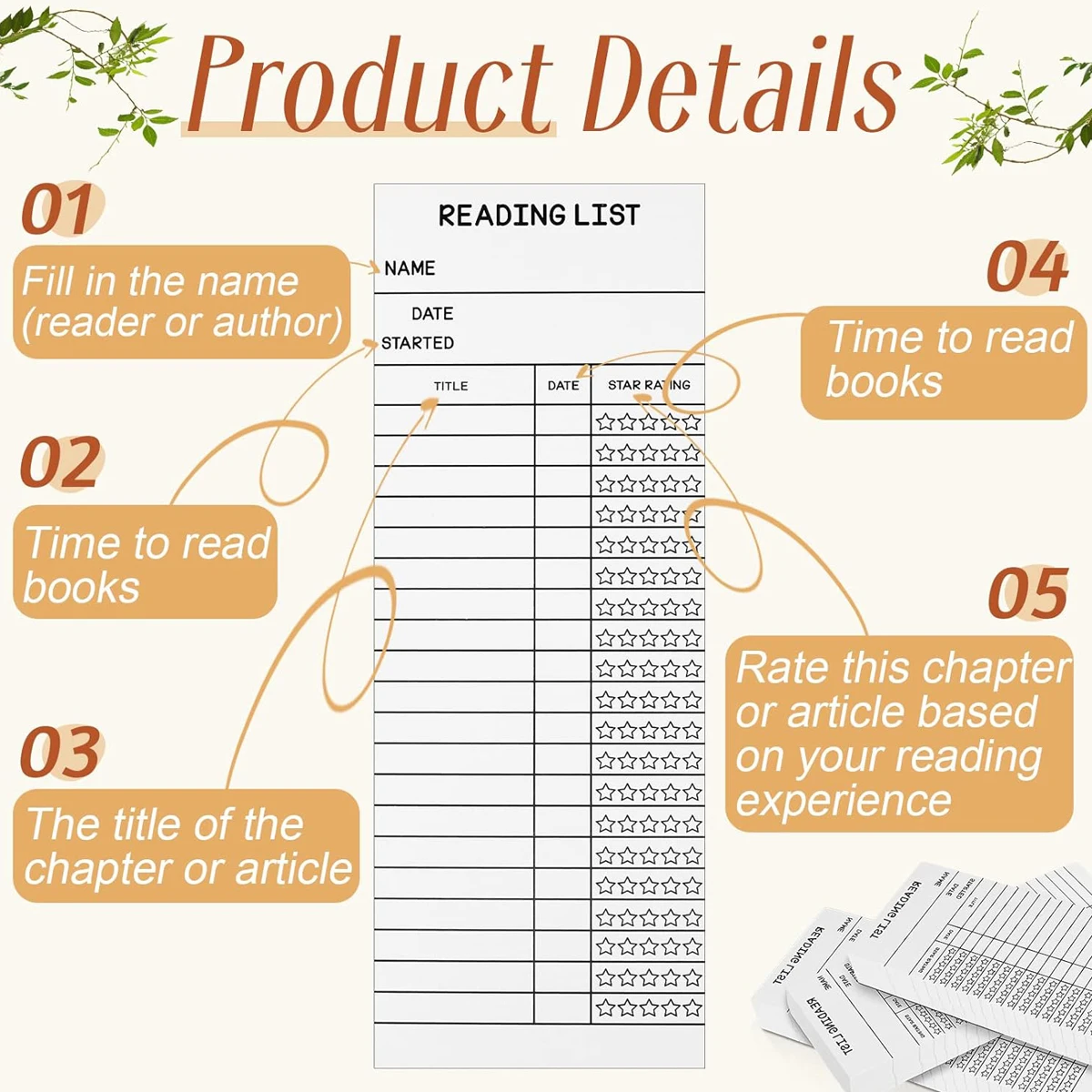 50pcs reading list bookmarks, reading log bookmarks, gifts and literary supplies for reading lovers