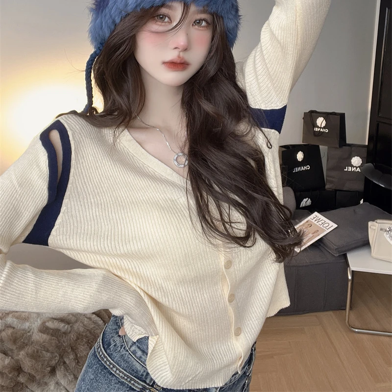 

dropshipping Fall 2022 women new Hot selling crop top sweater cardigan women fashion netred casual knitted ladies tops Vy2007