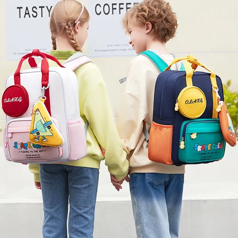 Fashion Contrast Color Primary School Bags for Girls Boys Cute Female Children's Spine Protection Schoolbag Large Book Backpacks