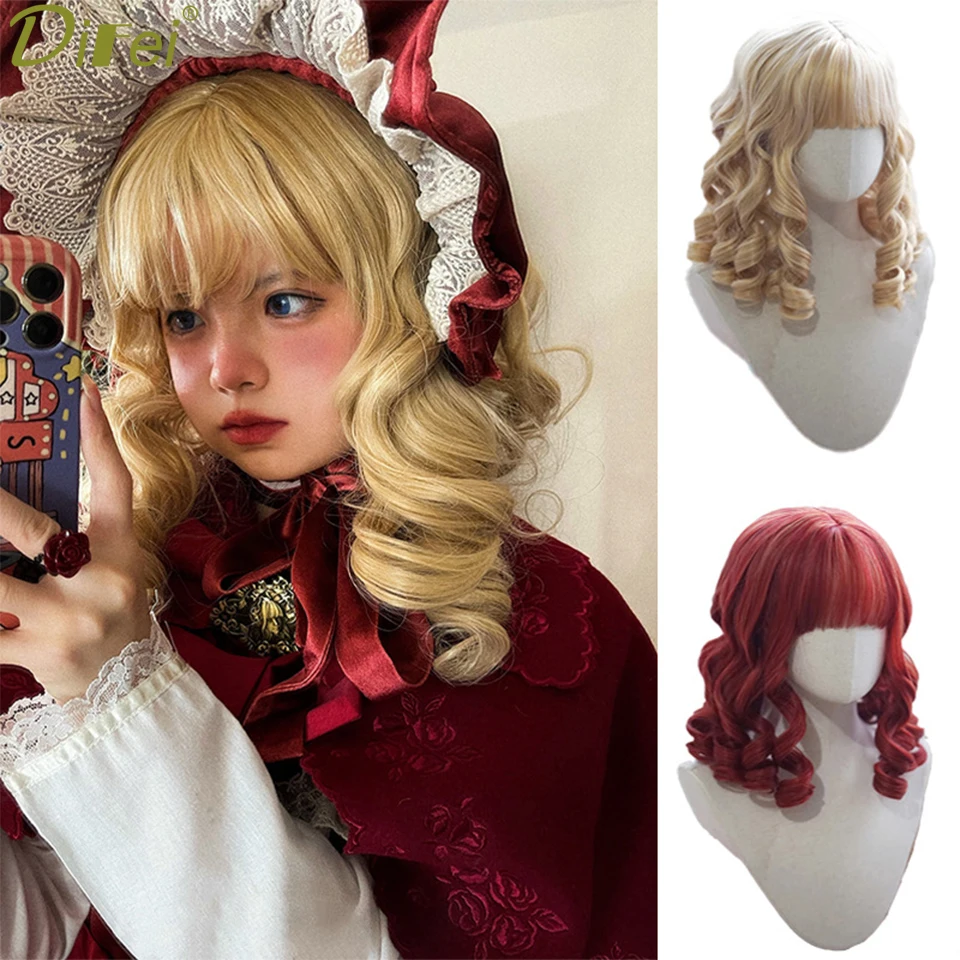 Parrucca copricapo capelli sintetici ragazza Lolita Retro bambola francese elegante palazzo splendida parrucca rotolo romano