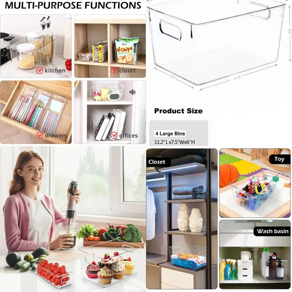 

Набор из 8 предметов для хранения из прозрачного пластика — универсальные органайзеры для кухни, кладовой, холодильника, шкафов, морозильной камеры, ванной комнаты и шкафа