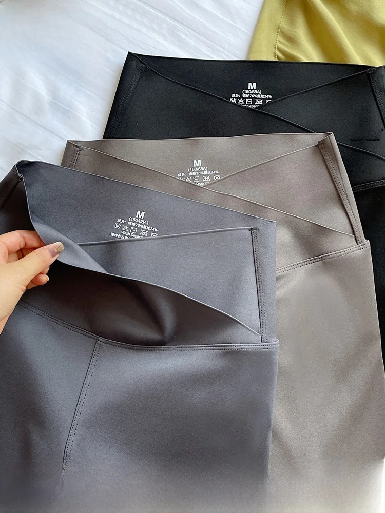 Calças de ioga femininas cintura cruzada arco pele design dezoito comprimento calças boting perna fina abdômen levantamento bunda primavera outono...