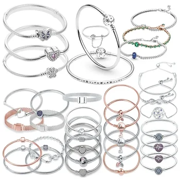 กำไลข้อมือ925สีเงินแบบใหม่กำไลข้อมือสำหรับผู้หญิงสายรัดรูปดอกเดซี่สีทองดอกกุหลาบเครื่องประดับผู้หญิง