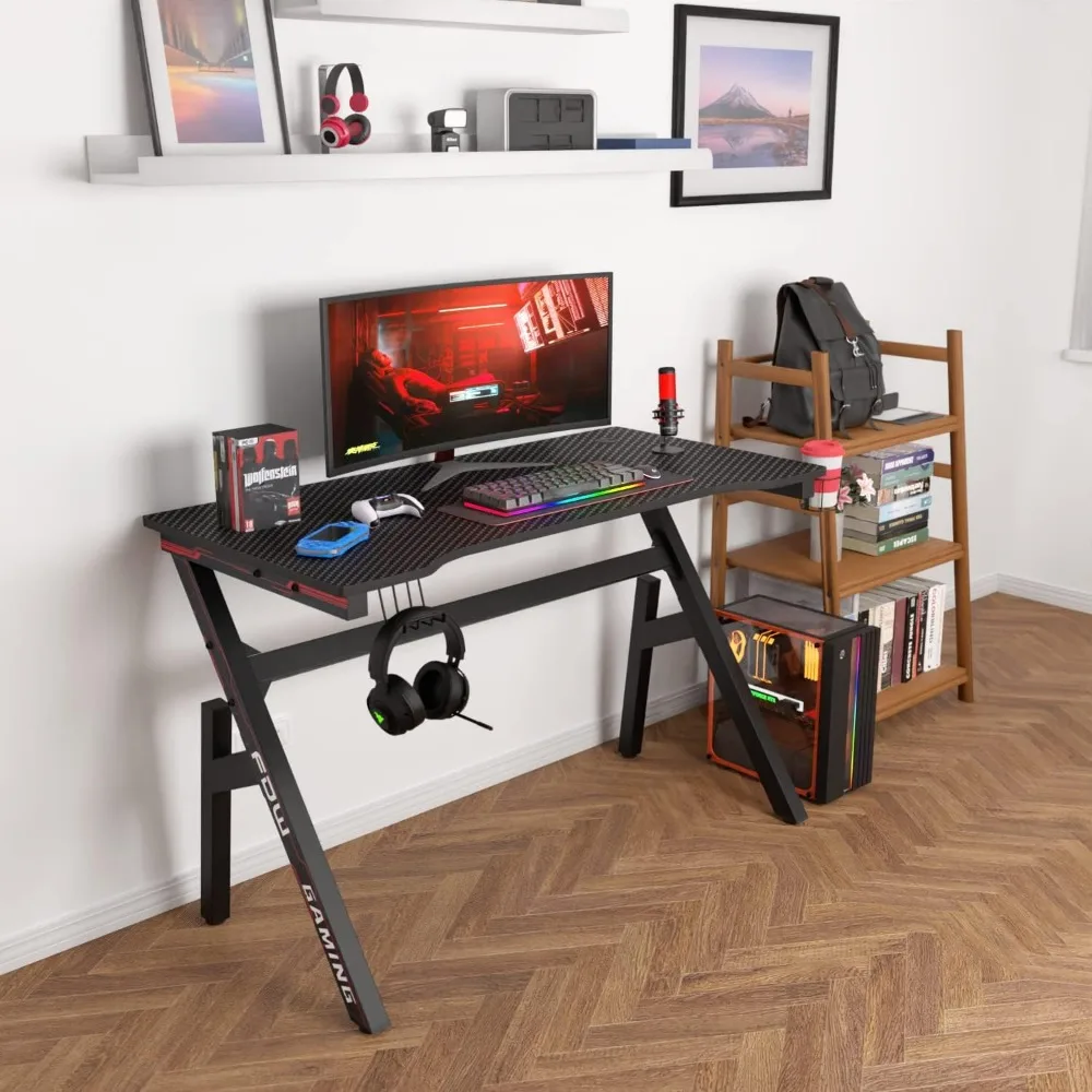 Gaming Desk Computer Desk 47 Inch Home Office Desk Extra Large Modern Ergonomic Black PC Carbon Fiber Table Gamer Workstation wi image 4