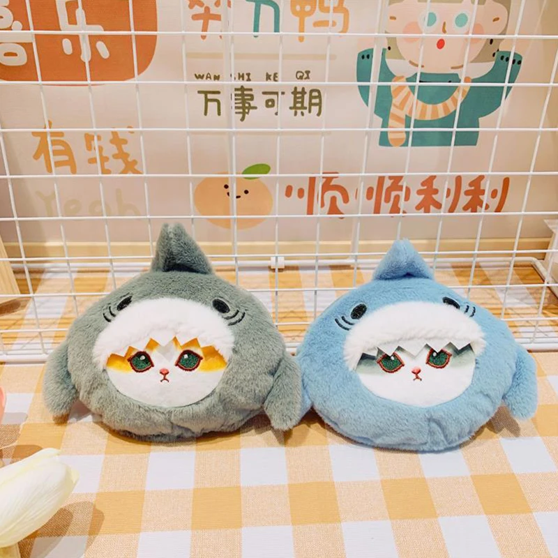 Porte-monnaie chat requin en peluche avec fermeture éclair, jouets beurre parfumés, sac porte-clés mignon, ornements de moto, cadeaux de couple