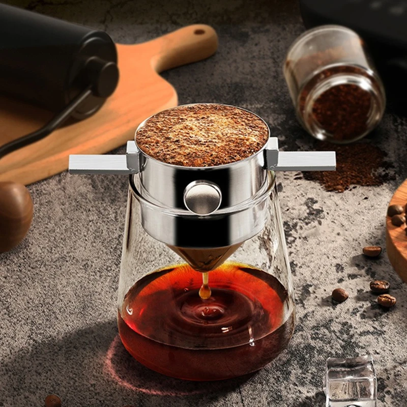 Portable Coffee Filter Cup Foldable Reusable Dripper with Dual Layer Mesh for Pour Over Brew No Filter Paper Travel Espresso