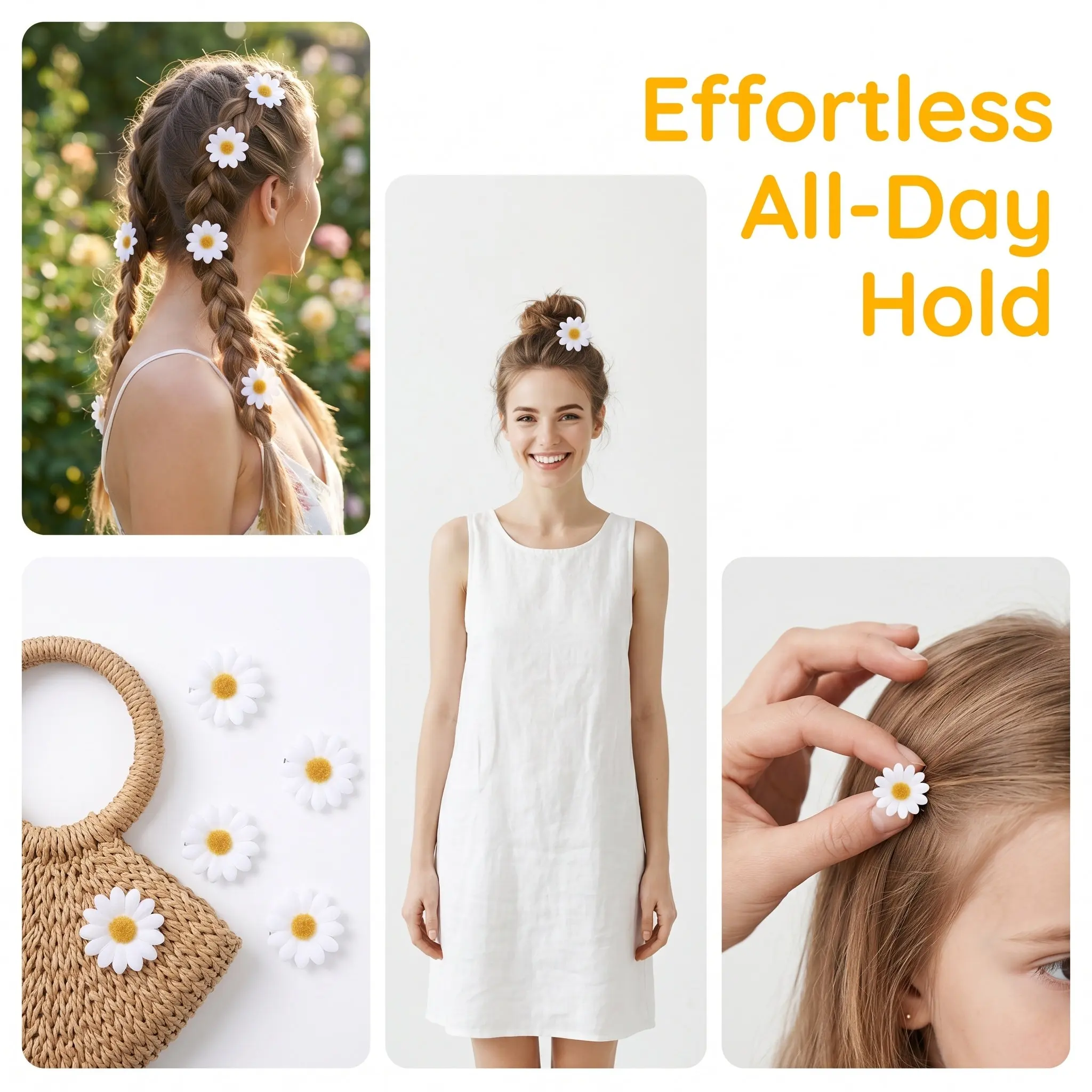 12Pcs Daisy Hair Clips White Simulation Flower Barrettes Elegant Hair Pins for Women Wedding Party Daily Use