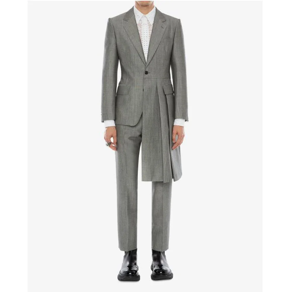 Elegant Long Men Suit Slim Fit Wedding Male Blazer and Pants Summer Customizable Single Breasted 2-Pieces Set