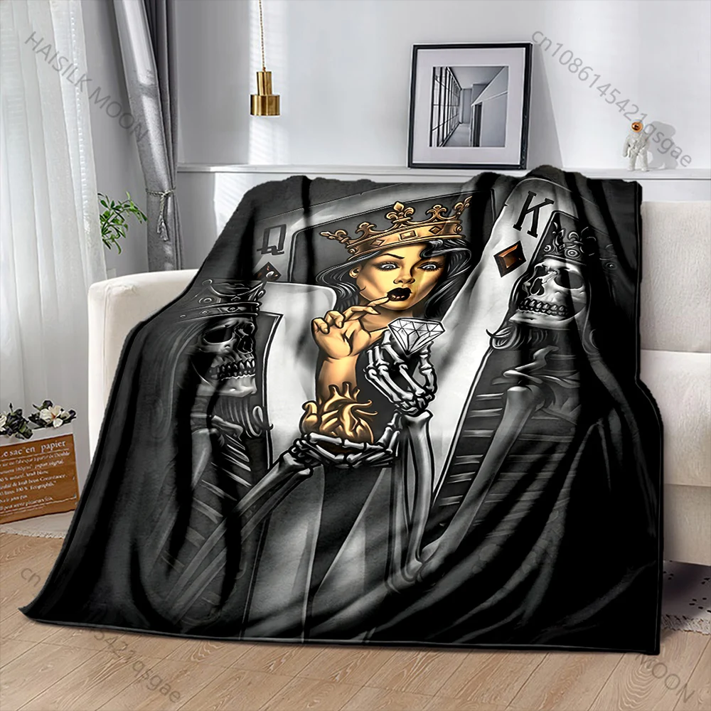 

Мягкое и теплое одеяло с принтом карточек «Король и королева» в различных размерах, для детей и взрослых, роскошный подарок для дома, дивана, путешествий, кемпинга