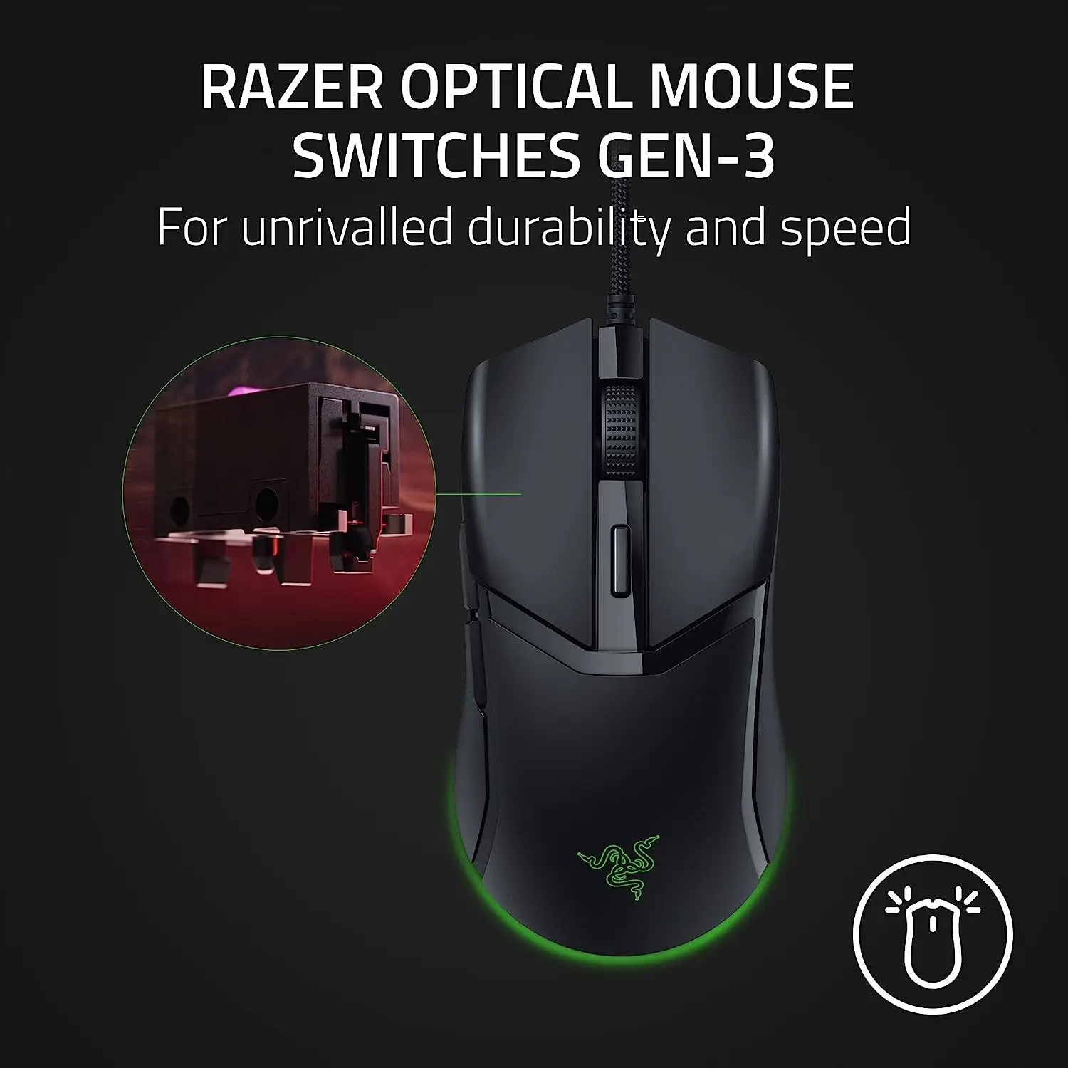 ماوس ألعاب سلكي خفيف الوزن من Razer-Cobra ، مفاتيح ماوس بصري ، إضاءة كروما مع إضاءة متدرجة ، Gen-3 ، 58g ، جديد ، أصلي