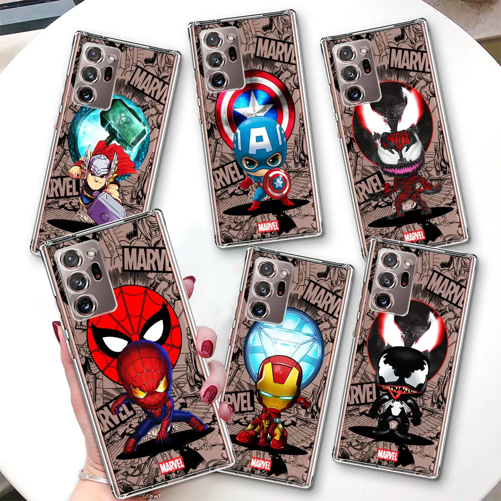 Marvel Cartoon Iron Man Spiderman Phone Case for Samsung Galaxy Note 10 Plus 20 Ultra 5G 8 9 10 Lite TPU Transparent Soft Cover