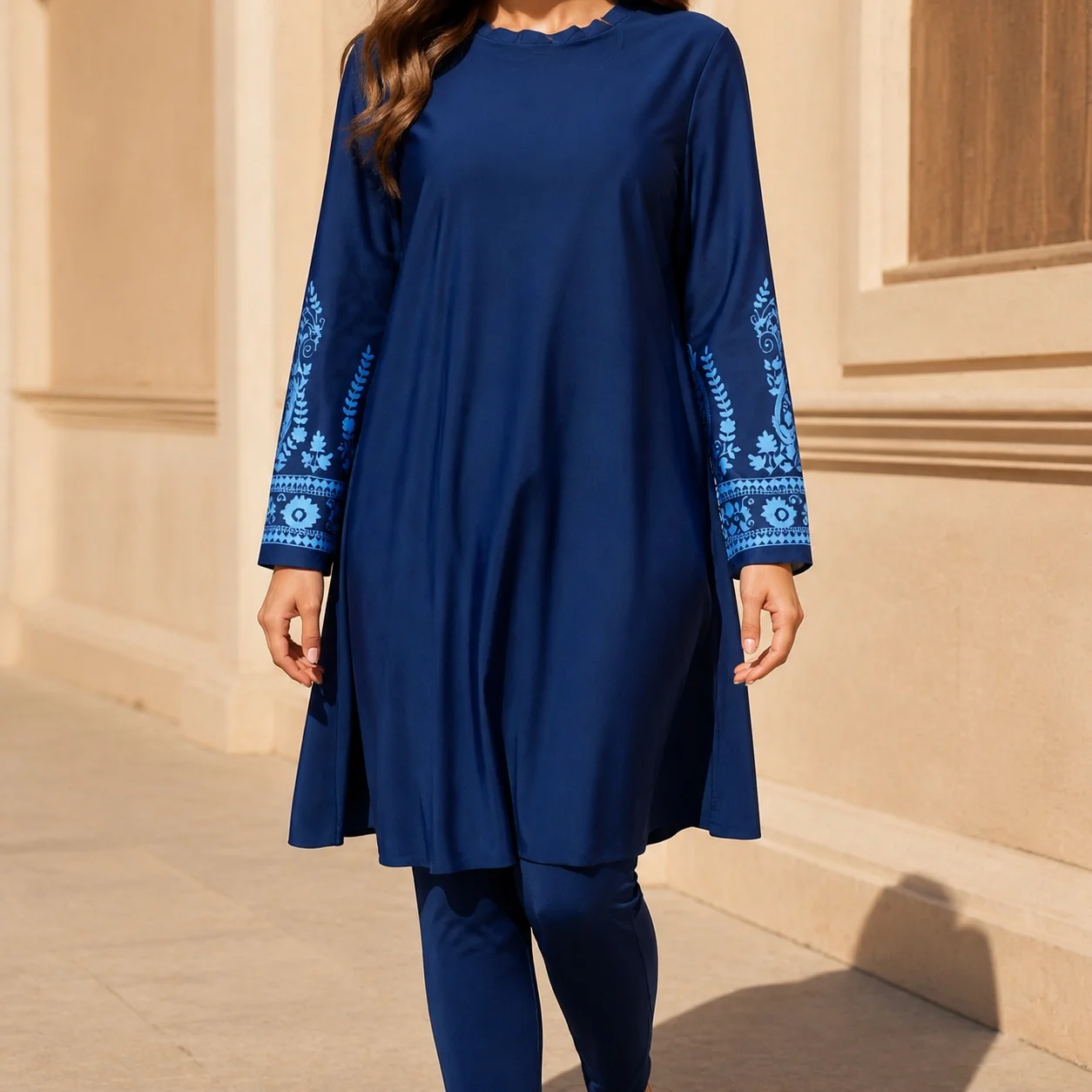Women's Long Sleeve Full Length Pants Digital Print Plus Size Burkini for Muslim Woman Swimsuit Pour Femme Muslim Long Modest