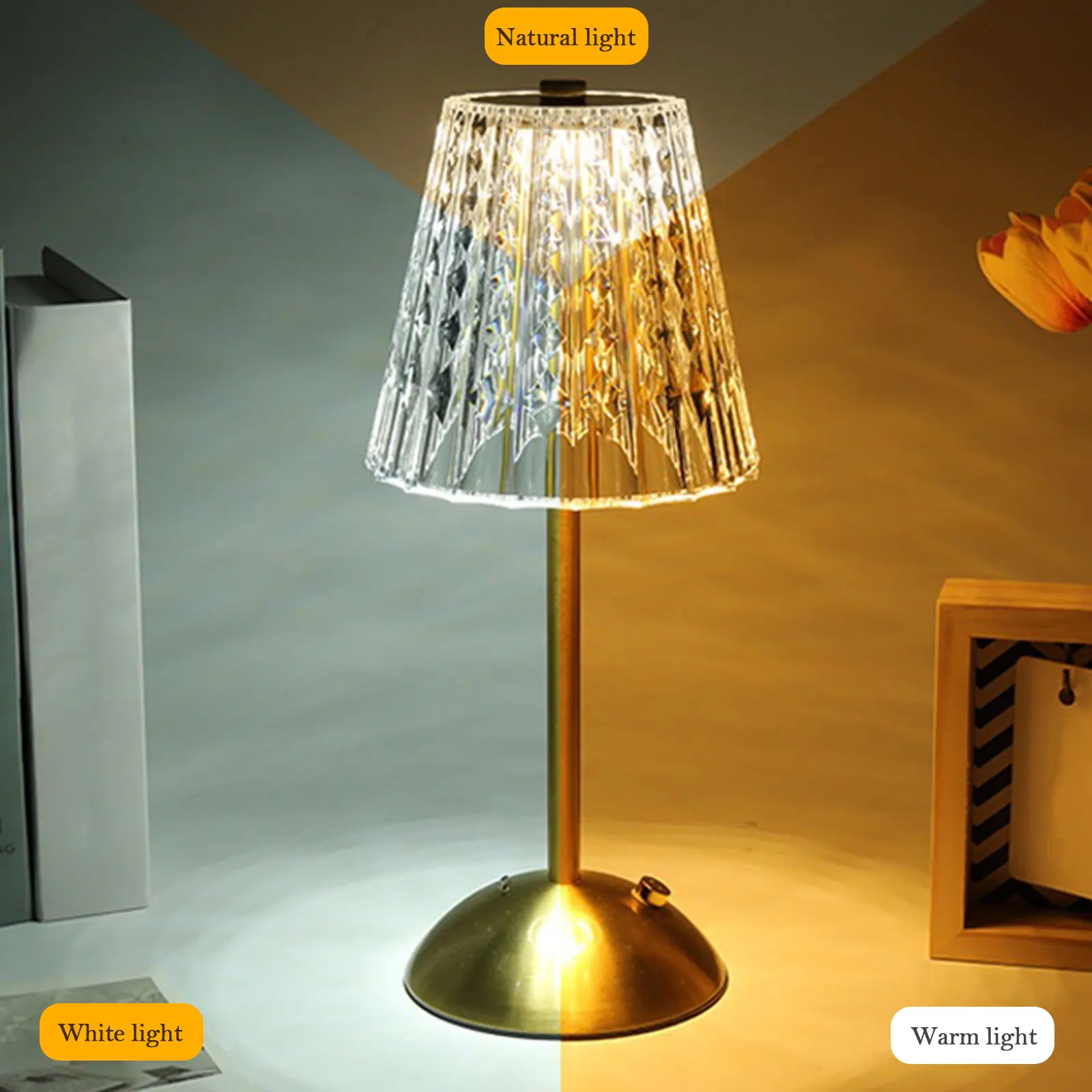 

Светодиодная элегантная настольная лампа с сенсорным управлением, ночник, перезаряжаемый через Type-C, хрустальный сенсорный светильник для декора комнаты