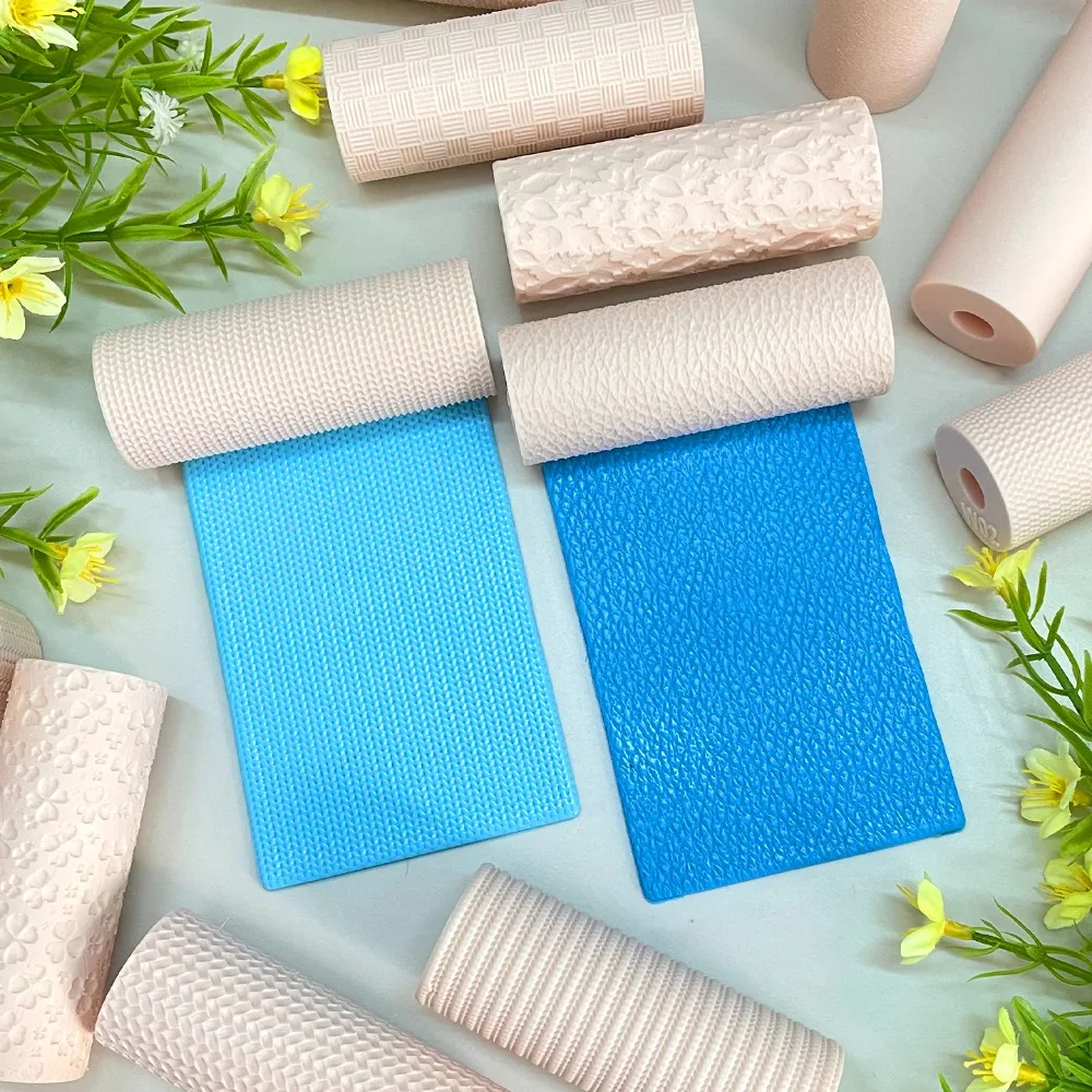 Criativo artesanal diy argila macia camisola de malha tecido de couro textura rolamento vara polímero argila impressão emboss molde rolo