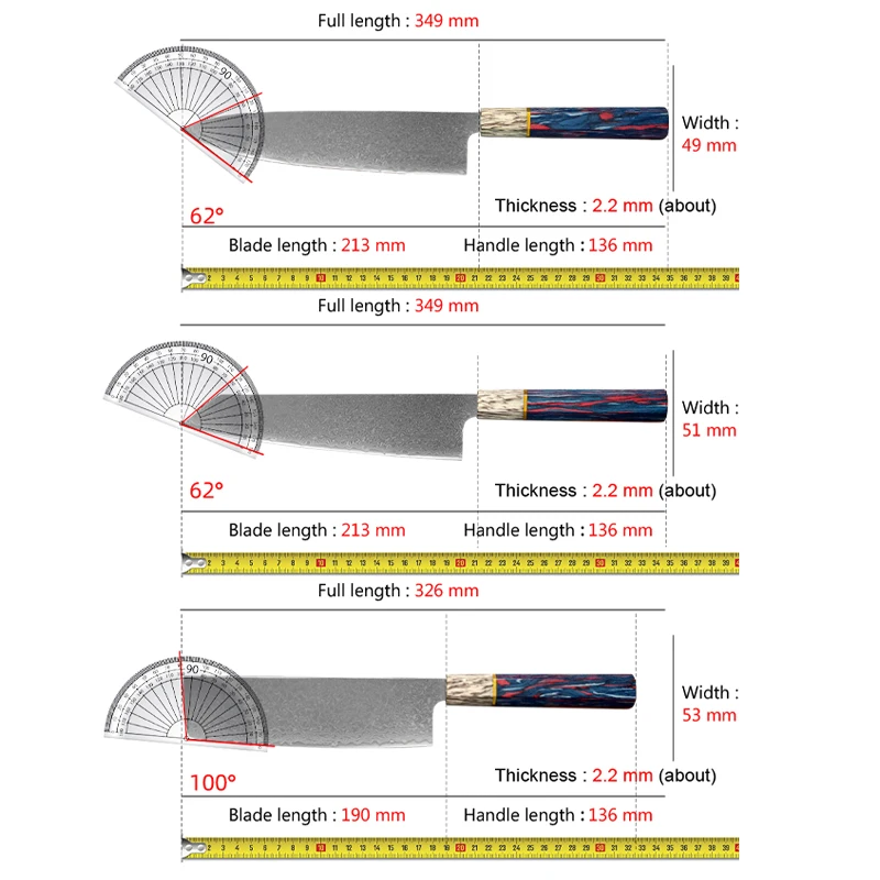VG10 Damascus Steel Kitchen Knives sharp Stabilized Colored Wood Handle Vegetable Meat Professional Japanese Kiritsuke Knives