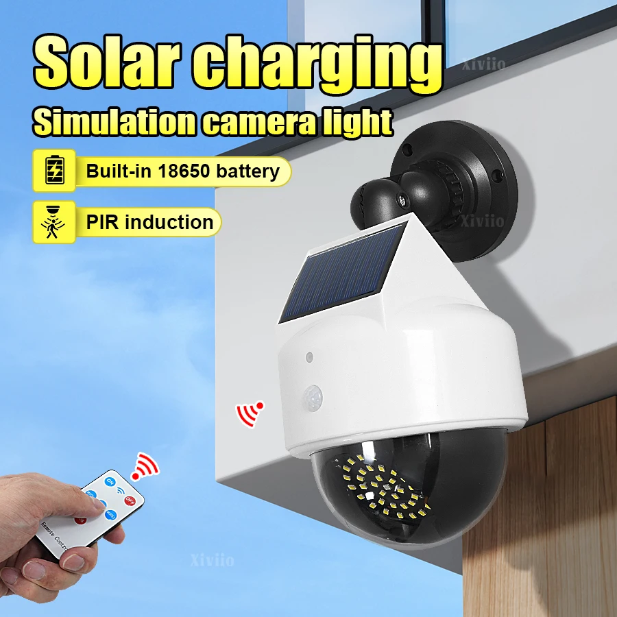 

Outdoor Sensor Solar Lights Remote Control Powered Simulation Monitoring Wall Lamp Fake Security Camera for Porch Garden Patio