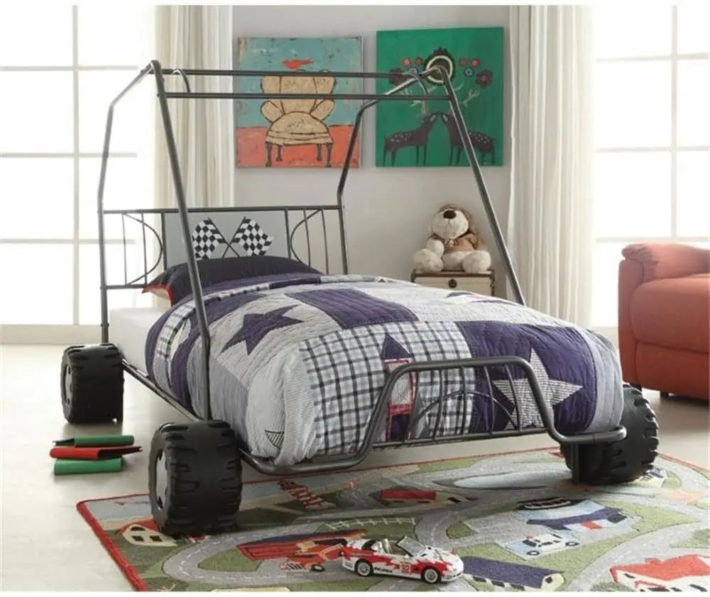 Modern Styled Metal Black Finish Xander Go Kart Twin Bed