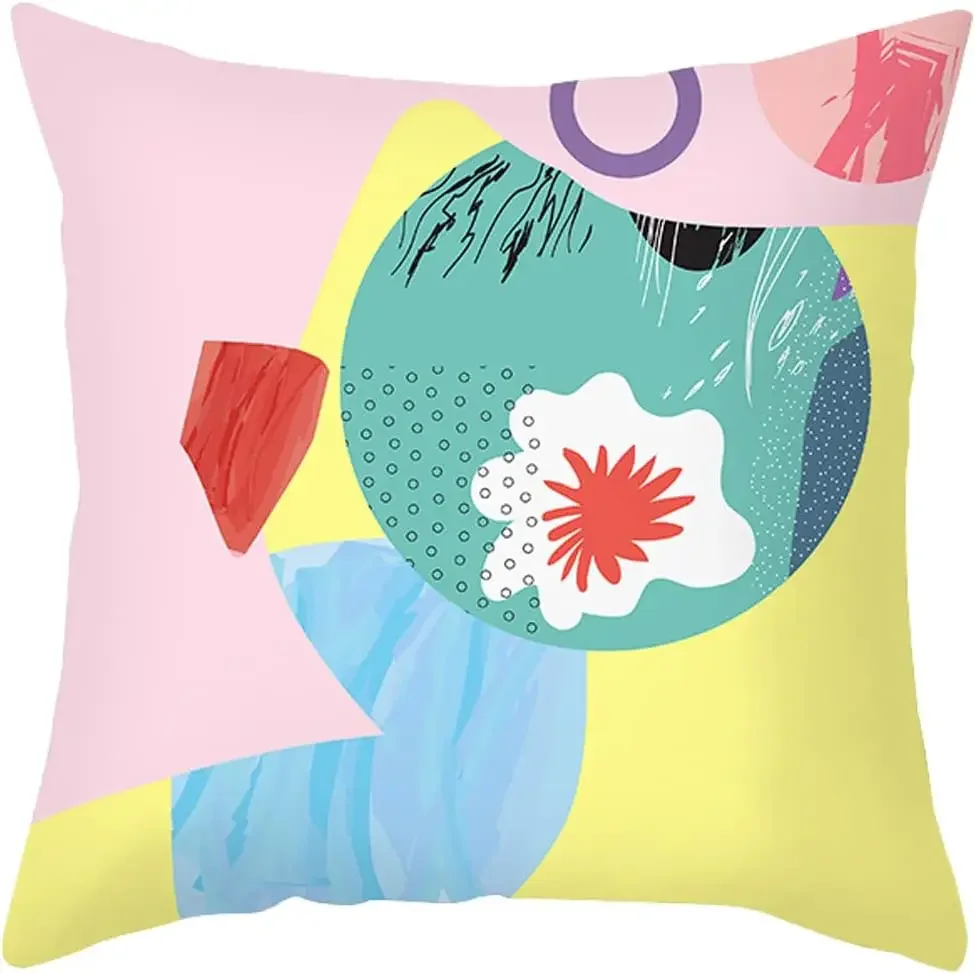 홈 추상 페인팅 쿠션 커버, 부드러운 짧은 봉제 장식 쿠션 커버, 숨겨진 지퍼, 소파 벤치 자동차 장식