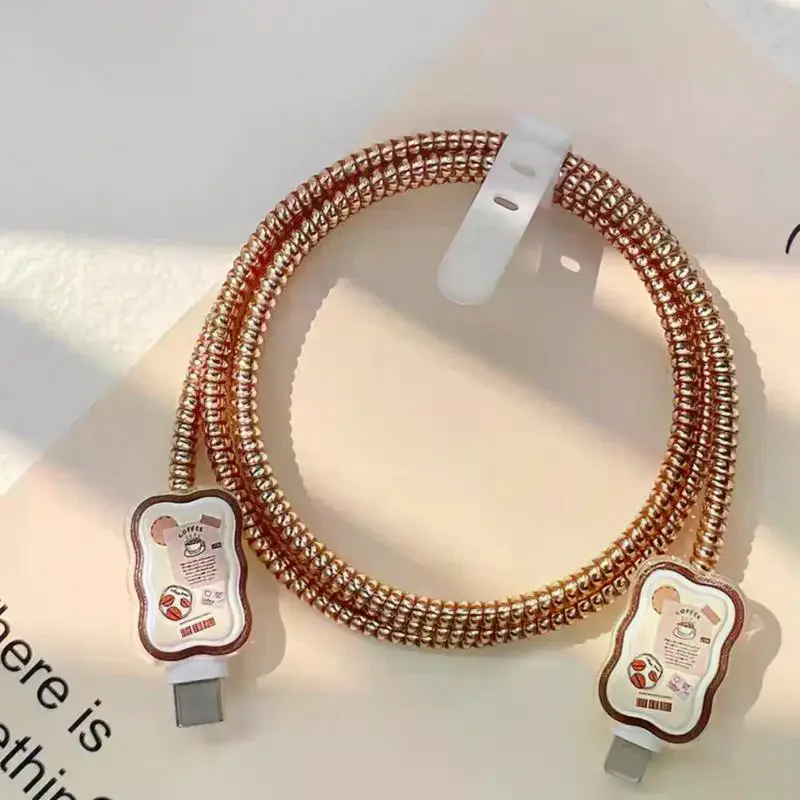 18/20W Charger Cable Protector - Cute Coffee Design Spiral Sleeve for Original Data Lines