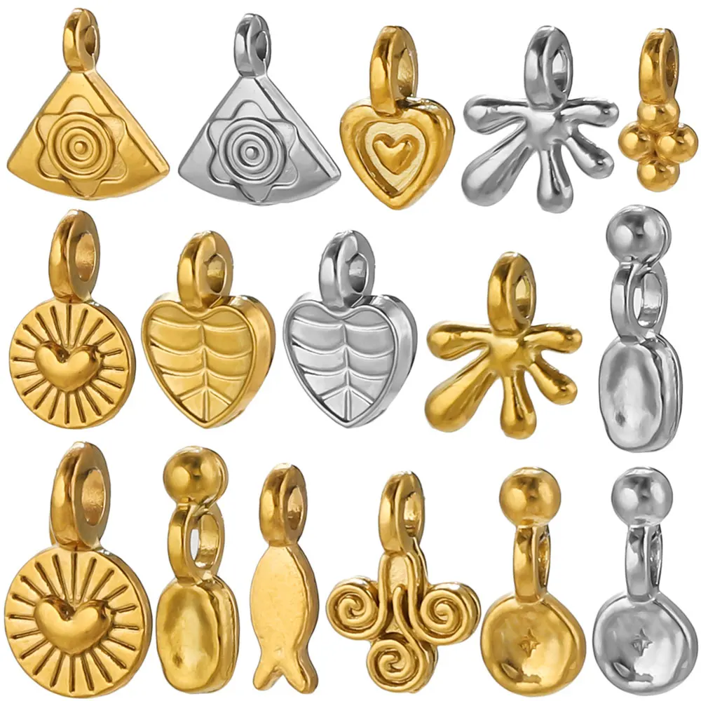 20Pcs Stainless Steel Small Charms Gold Color No Fade Fish Heart Sun Pendants for Jewelry Making Supplies DIY Earrings Necklace
