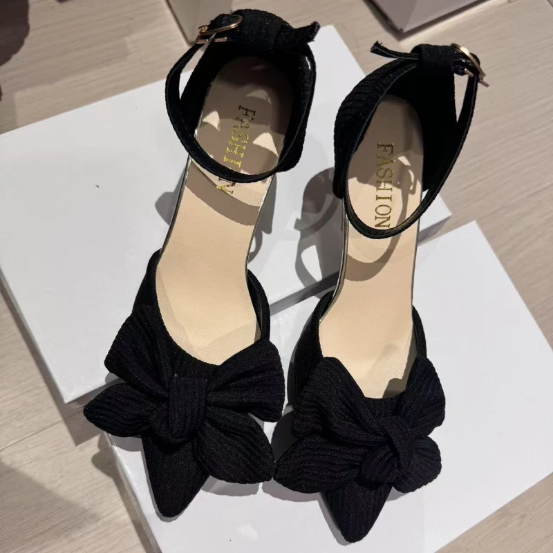 

Bow Women High Heels Sandals Sexy Pointed Toe Heeled Shoes Designer 2025 Summer New Dress Party Pumps Brand Trend Woman Zapatos