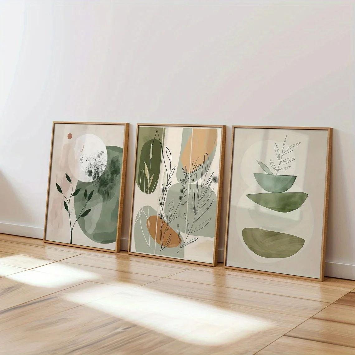 3-teiliges Botanisches Kunstdruck-Set - Moderne Boho Blumen-Wanddekoration, Erdtöne Minimalistische Poster, Ungerahmte Poster für Wohnzimmer