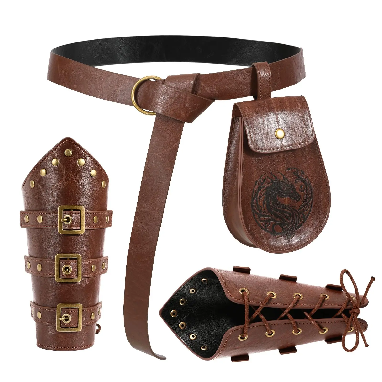 4 SZT. Renesansowe Akcesoria Średniowieczne Wikingowskie Pas Skórzane Nakładki na Ręce Torba Kostium Męski Damski na Halloween Reniferowice Cosplay Rekwizyty