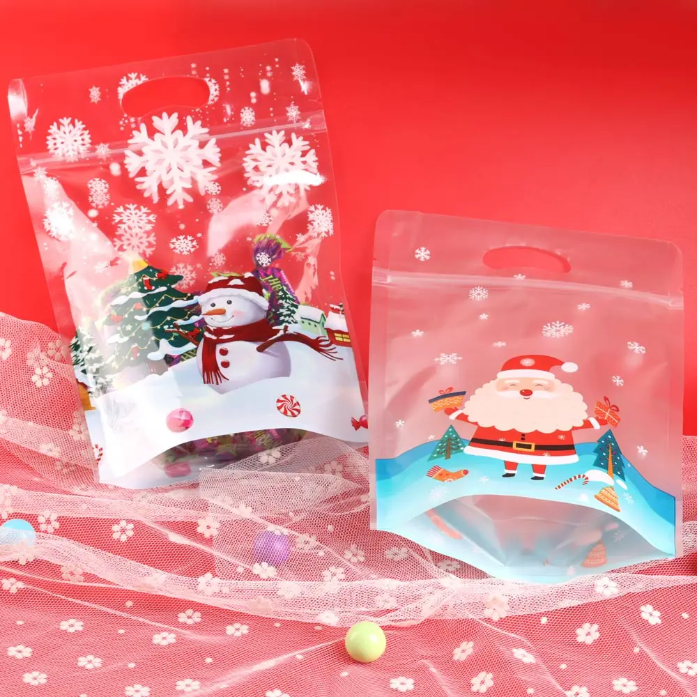 5pcs Christmas snowflake Gift Bags Snowman Santa Claus plastic Bag Party Wedding Decoration Cookie Candy Gift Drawstring Pouches