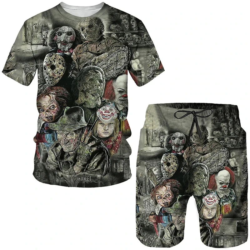 3D Printing Personality Clown Tees Men Shorts Suits Horror Two Piece Short Sets Summer Men Tracksuit Set Men Clothing Set